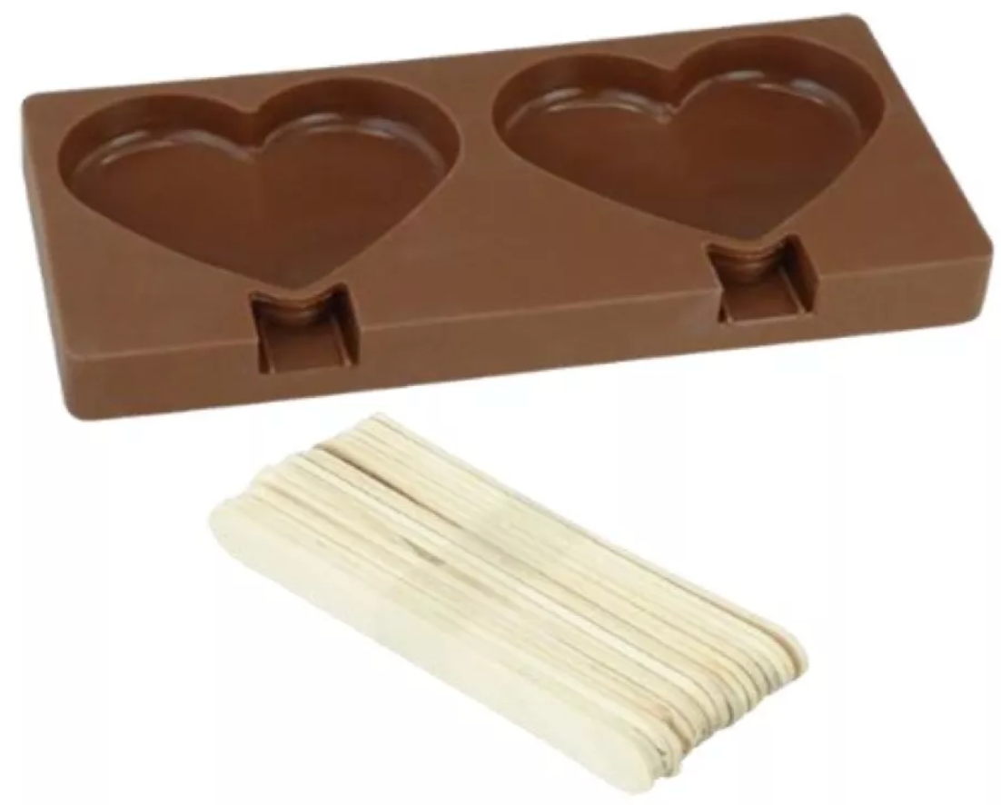 Molde Silicón Repostería Para Paleta Corazón 2 Cavidades